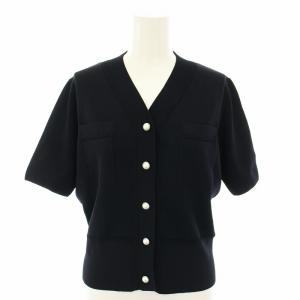 UVカットパールボタンニットカーディガン Vネック 半袖 38 紺 ネイビー C745-002 /YT