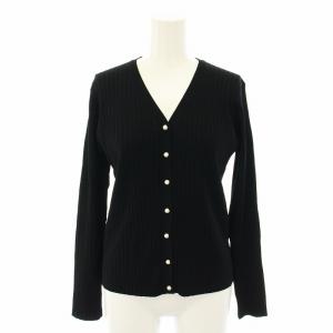 UVカットパールボタンリブニットカーディガン Vネック 長袖 タグ付き 38 黒 ブラック S745-031