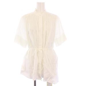 25SS レーヨンシルククロス アシンメトリーヘムブラウス シャツ 半袖 F 白 22015101307