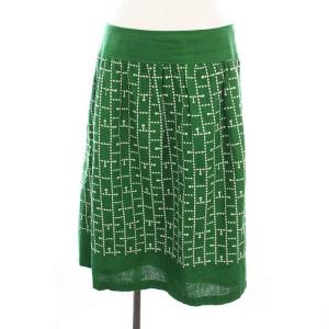 フレアスカート ひざ丈 コットン リネン 刺繍 11 緑 57-21-2053 /YM