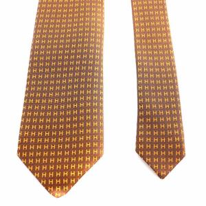 HERMES ファソネ H柄 レギュラータイ ネクタイ シルク 絹 オレンジ 茶 ブラウン /AN9 OH