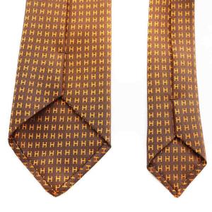 HERMES ファソネ H柄 レギュラータイ ネクタイ シルク 絹 オレンジ 茶 ブラウン /AN9 OH