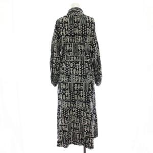 NE QUITTEZ PAS! クリンプコットンパッチワークシャツワンピース ロング 総柄 長袖 M 紺 緑 010432GQ2 /YM