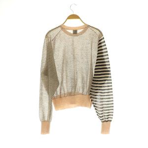 6 ROKU BEAUTY&YOUTH ニット セーター 長袖 ボーダー アシンメトリー シアー リネン混 ピンク /MY OS