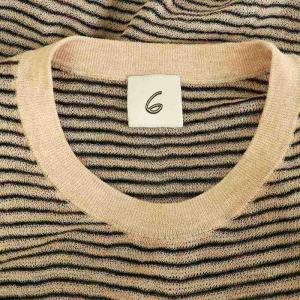 6 ROKU BEAUTY&YOUTH ニット セーター 長袖 ボーダー アシンメトリー シアー リネン混 ピンク /MY OS