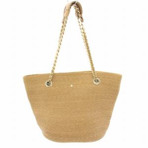 トートバッグ かごバッグ ラフィアバッグ チェーン ラフィア レザー 茶 ブラウン /YT