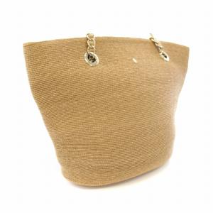 HELEN KAMINSKI トートバッグ かごバッグ ラフィアバッグ チェーン ラフィア レザー 茶 ブラウン /YT