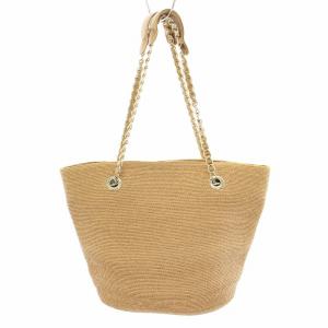 HELEN KAMINSKI トートバッグ かごバッグ ラフィアバッグ チェーン ラフィア レザー 茶 ブラウン /YT