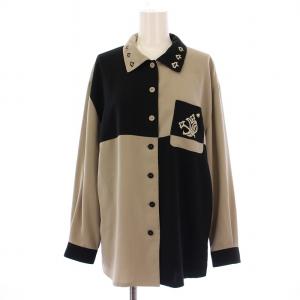 シャツ ブラウス 長袖 刺繍 9 茶 黒 /BM