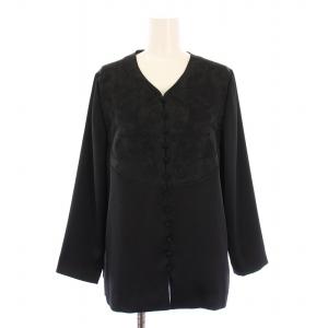 シャツ ブラウス 長袖 Vネック サテン 13 黒 ブラック /BB