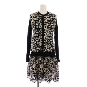 BOUTIQUE セットアップ ワンピース 長袖 ひざ丈 ニットカーディガン 長袖 刺繍 花柄 40 黒