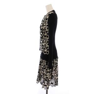 MOSCHINO BOUTIQUE セットアップ ワンピース 長袖 ひざ丈 ニットカーディガン 長袖 刺繍 花柄 40 黒