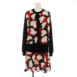 BOUTIQUE セットアップ ワンピース 長袖 ひざ丈 ニットカーディガン 長袖 ハート 異素材 ウール