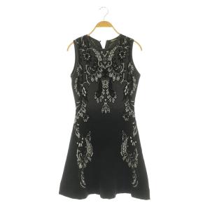 ニット ワンピース ミニ ストレッチ 総柄 38 ブラック /MY OS