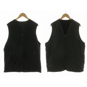 メモリー&フリース リバーシブル ベスト ジップアップ Vネック L ブラック カーキ 8125-186-0807