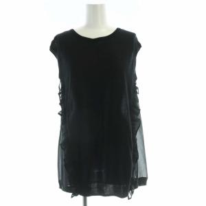 ニット セーター ノースリーブ フリル 絹 シルク混 シアー シースルー 34 黒 ブラック 6712040A