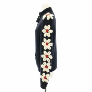 TORY BURCH ニットジャケット ニットカーディガン 長袖 花柄 刺繍 アンゴラ混 XS 紺 ネイビー 白 ホワイト 41431