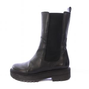 サイドゴアブーツ ミドル ラウンドトゥ 厚底 タンクソール フェイクレザー 切替 36 黒 ブラック /BB