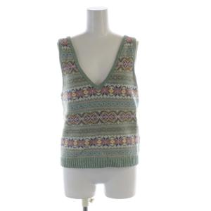 ベスト ニット 総柄 Vネック S 緑 グリーン 白 ホワイト 211872824001 /RO