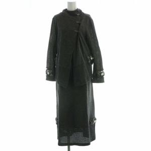 セットアップ カーディガン ニット フレアスカート マキシ ロング 花モチーフ 長袖 グレー P04-95253