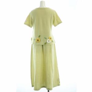 POTECHINO セットアップ カットソー フレアスカート マキシ ロング 花モチーフ 半袖 ライトグリーン /RO