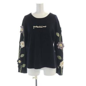 カットソー 花モチーフ プリント ロゴ 長袖 黒 ブラック P84-25827 /RO