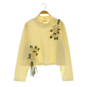 ニット セーター 長袖 ハイネック 花モチーフ リボン フレア アイボリー /MY OS
