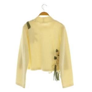 POTECHINO ニット セーター 長袖 ハイネック 花モチーフ リボン フレア アイボリー /MY OS