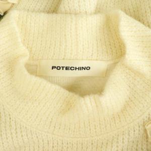 POTECHINO ニット セーター 長袖 ハイネック 花モチーフ リボン フレア アイボリー /MY OS