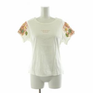 POTECHINO セットアップ フレアスカート Tシャツ 半袖 ロング チェック フラワーモチーフ ホワイト オレンジ P02-93352