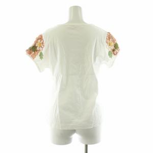 POTECHINO セットアップ フレアスカート Tシャツ 半袖 ロング チェック フラワーモチーフ ホワイト オレンジ P02-93352