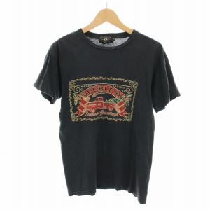 ラルフローレン 90s Tシャツ カットソー クルーネック 半袖 三つ星タグ プリント S 黒 ブラック