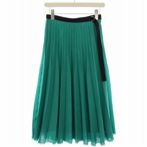 リングベルトプリーツスカート カットオフ マキシ ロング 1 エナメルグリーン 201910-11-110-71-010