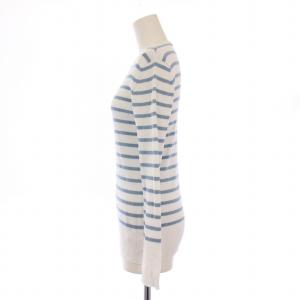 GALERIE VIE 24SS リブニット 長袖 クルーネック ストレッチ 薄手 ボーダー柄 F 白 ホワイト 水色 ライトブルー