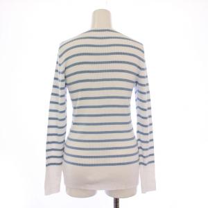 GALERIE VIE 24SS リブニット 長袖 クルーネック ストレッチ 薄手 ボーダー柄 F 白 ホワイト 水色 ライトブルー