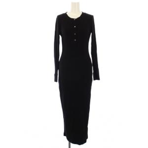 セルロースカシミヤリブ ヘンリーネックワンピース ロング 長袖 1 黒 16-06-21-06301 /TK