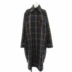 シャツワンピース ロング 長袖 チェック柄 オーブ 刺繍 00 黒 ブラック 茶 ブラウン 17-12-542010