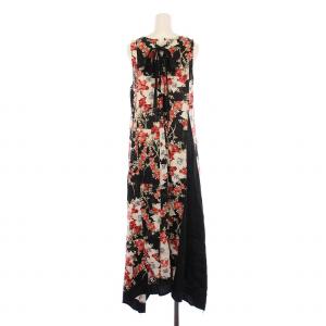 RAG&BONE ワンピース ロング ノースリーブ バックリボン 花柄 S/P 黒 赤 /BM