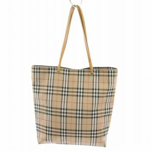 BURBERRY LONDON トートバッグ ナイロン チェック柄 ベージュ 黒 ブラック /YT