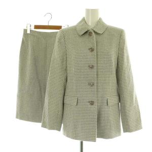 スーツ セットアップ上下 千鳥格子柄 アンゴラ混 ステンカラージャケット タイトスカート 9AR 64-91