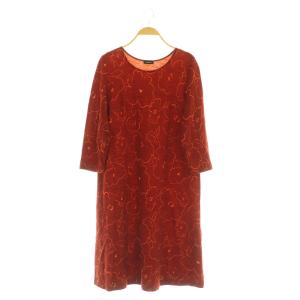 ニット ワンピース ロング 七分袖 花柄 32 レッド /MY OS