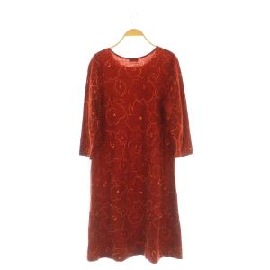 TABASA ニット ワンピース ロング 七分袖 花柄 32 レッド /MY OS