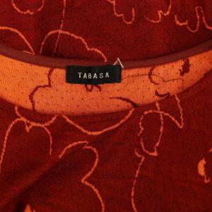 TABASA ニット ワンピース ロング 七分袖 花柄 32 レッド /MY OS