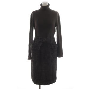 COLLECTION ニットワンピース タートルネック 長袖 ひざ丈 ツイード 切替 38 茶 黒 X8T1580