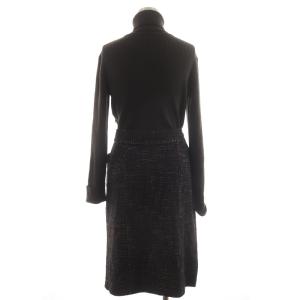 LANVIN COLLECTION ニットワンピース タートルネック 長袖 ひざ丈 ツイード 切替 38 茶 黒 X8T1580