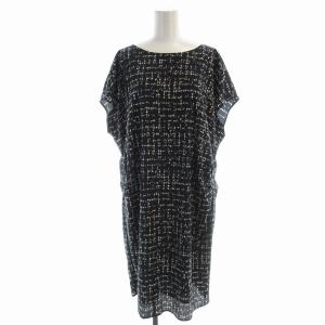 ワンピース ひざ丈 半袖 総柄 大きいサイズ 46 紺 ネイビー OPWWGA0452 /EE