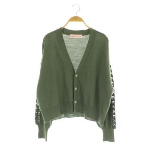 カーディガン ニット 長袖 レース 切替 Vネック 2 カーキ /MY OS