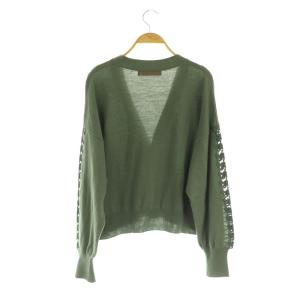 mintdesigns カーディガン ニット 長袖 レース 切替 Vネック 2 カーキ /MY OS