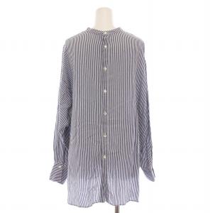 IENA 22AW ノーカラーシャツ ブラウス バンドカラー ストライプ 長袖 白 青 22051900049040