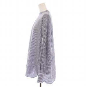 IENA 22AW ノーカラーシャツ ブラウス バンドカラー ストライプ 長袖 白 青 22051900049040